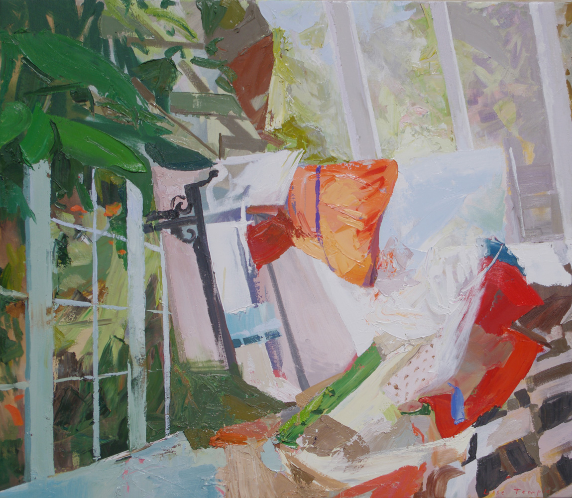impasto Semi-Abstract painting of an interior with windows and garden