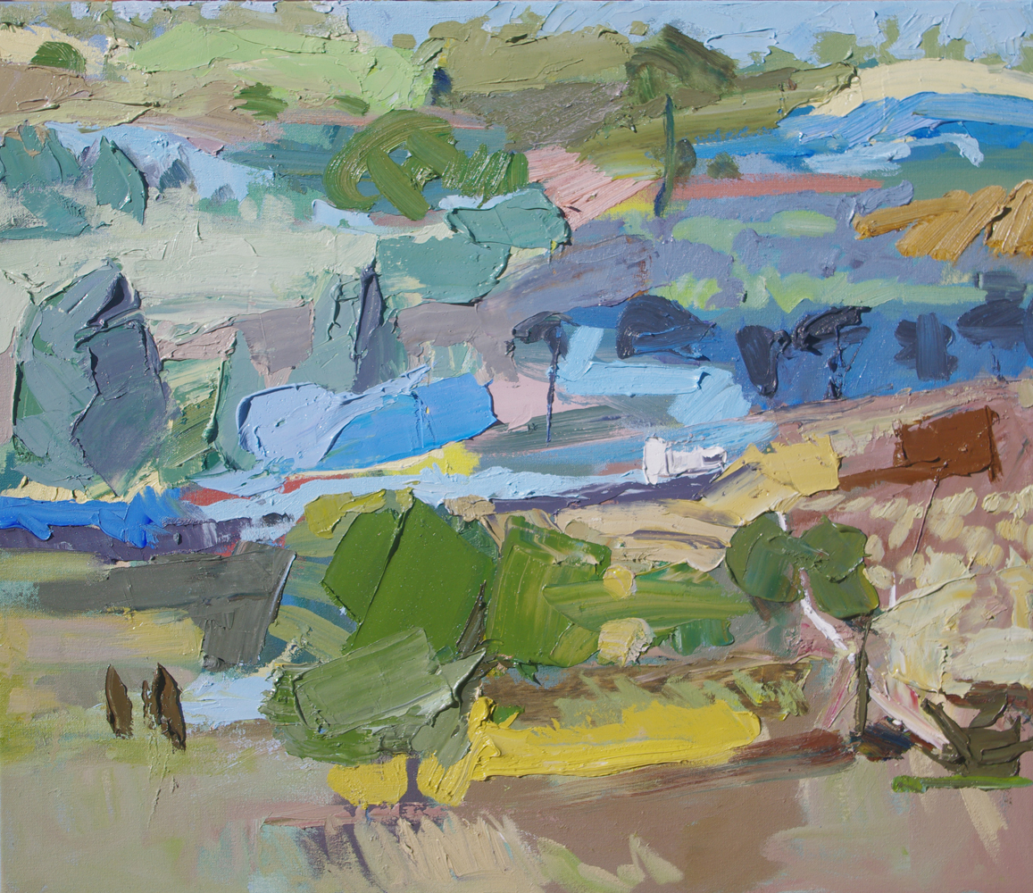 Abstract landscape oil painting of rural South Australia by artist Lise Temple