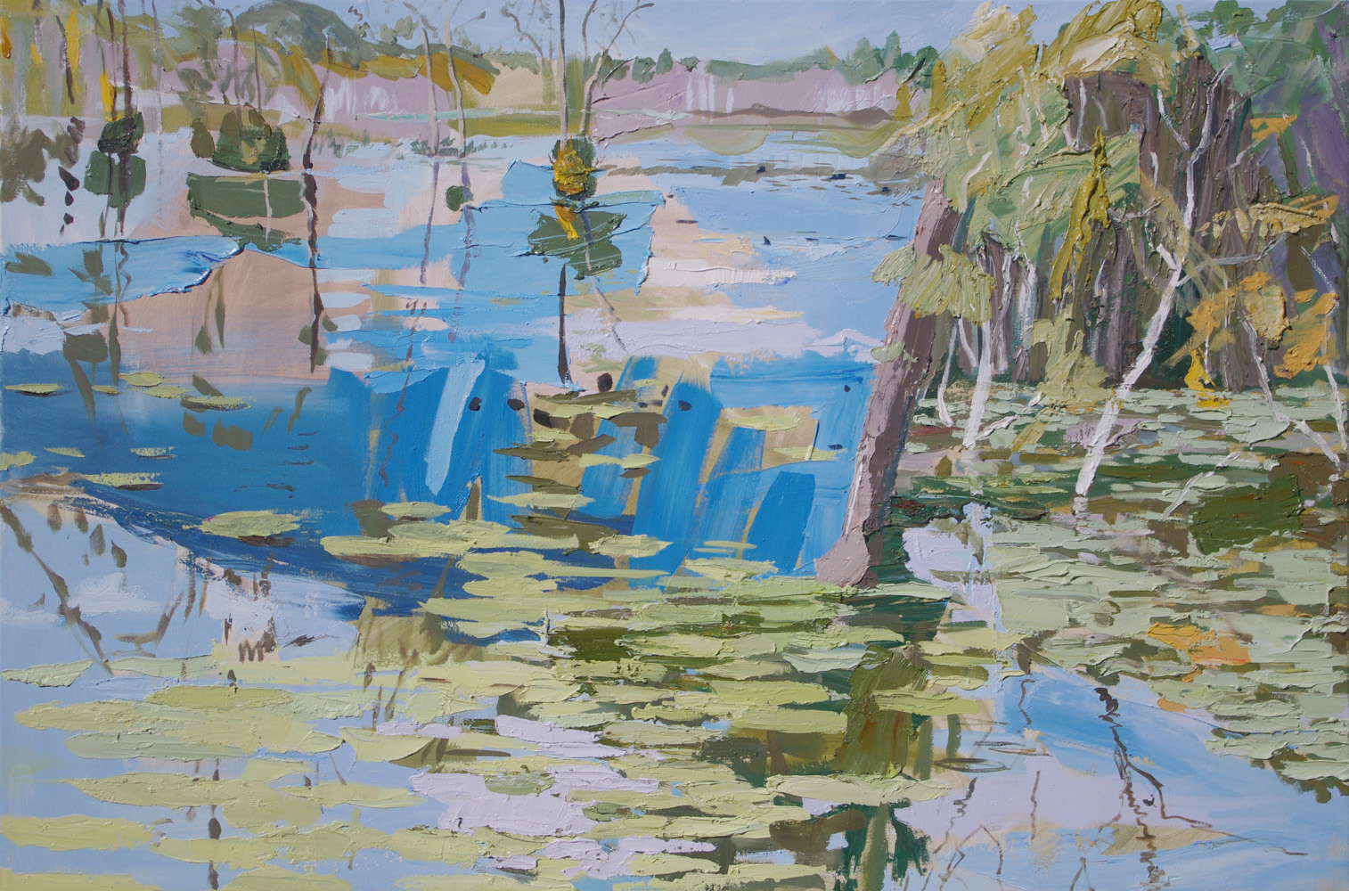 painting of wetland with waterlillies