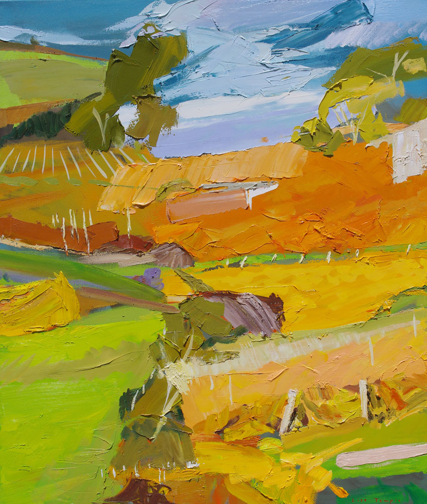 Abstract Landscape oil painting of vineyards by Lise Temple