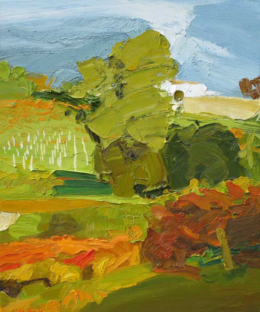 Abstract Landscape oil painting of vineyards by Lise Temple