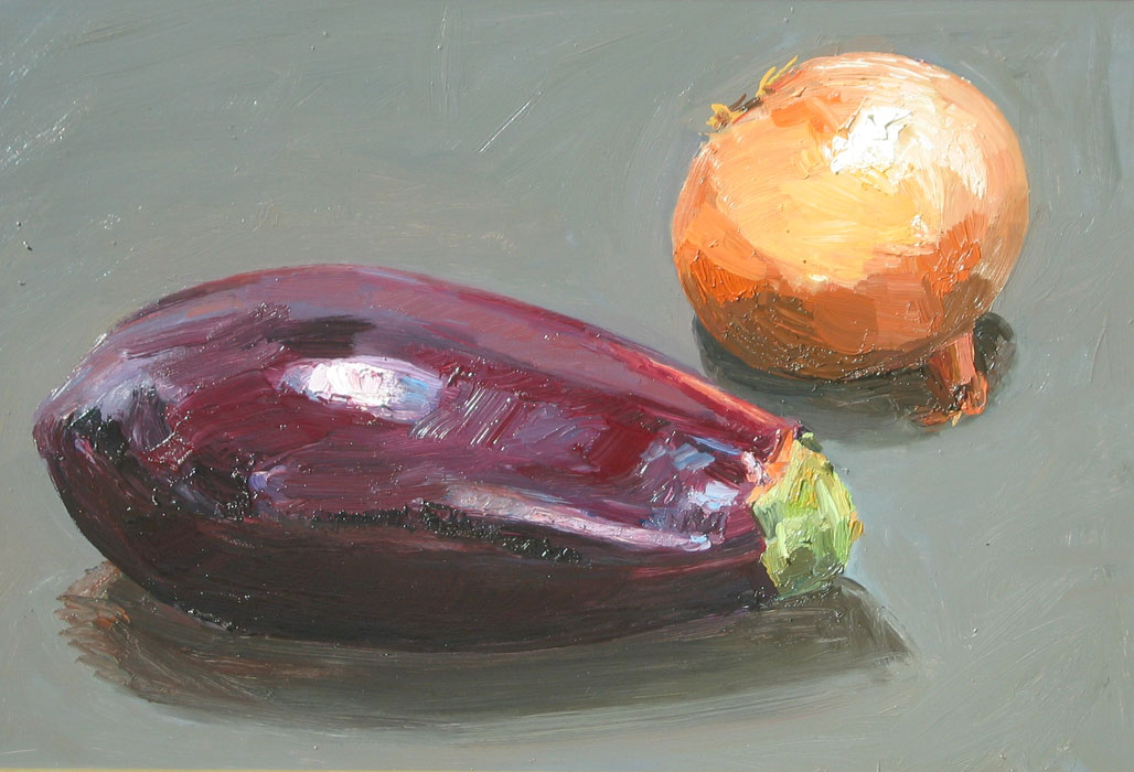 Still life, eggplant painting by Australian artist Lise Temple