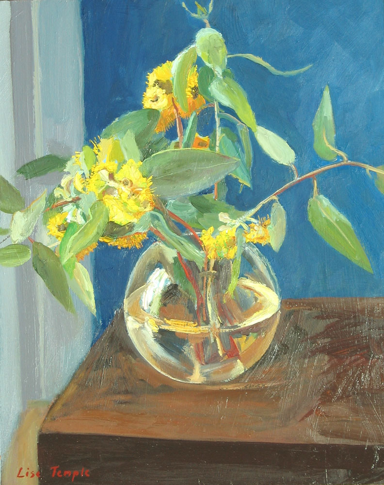 Still life painting, eucalyptus flowers by Australian artist Lise Temple