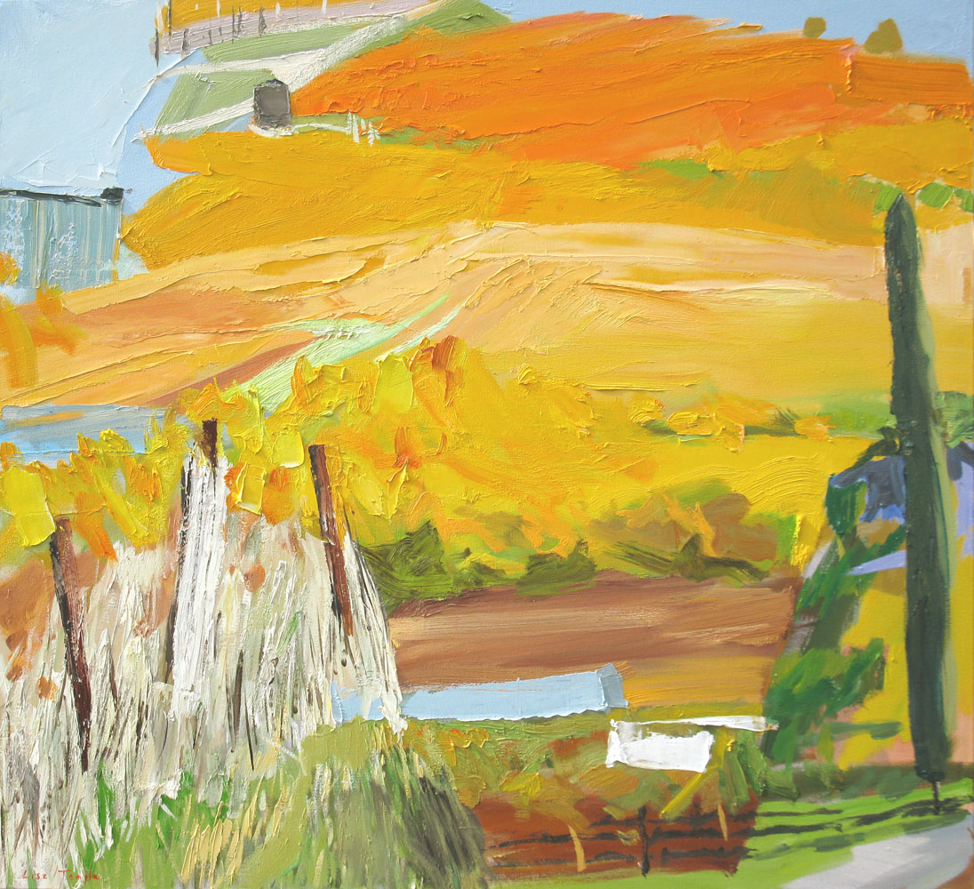 Abstract Landscape oil painting of vineyards by Lise Temple