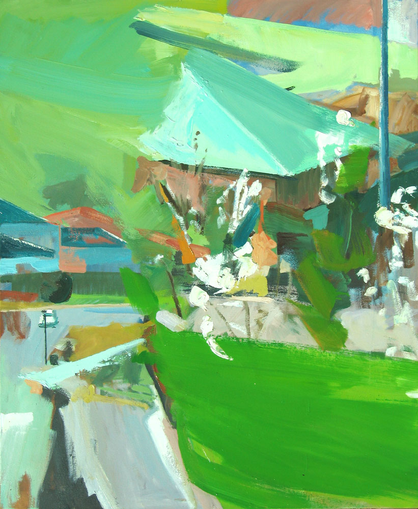 Abstract Landscape oil painting of suburbs by Lise Temple