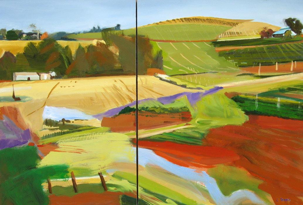 Abstract Landscape oil painting of vineyards by Lise Temple