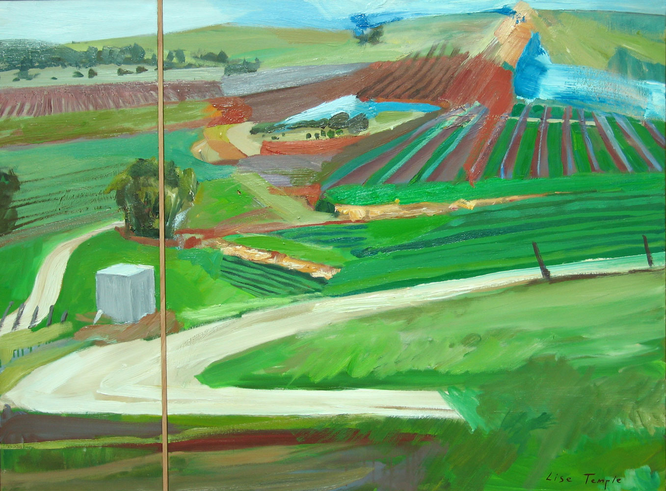 Abstract Landscape oil painting of vineyards by Lise Temple