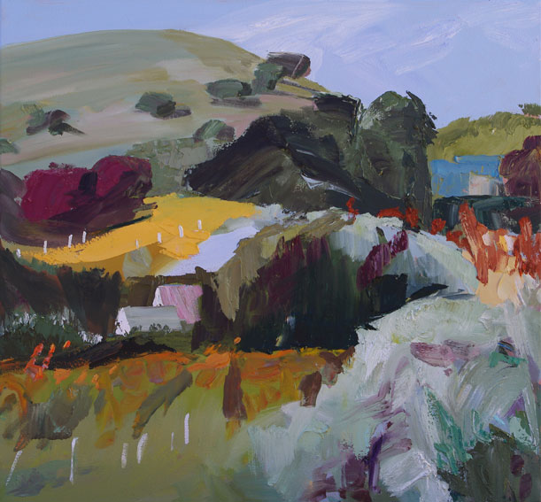 Abstract Landscape oil painting of vineyards by Lise Temple