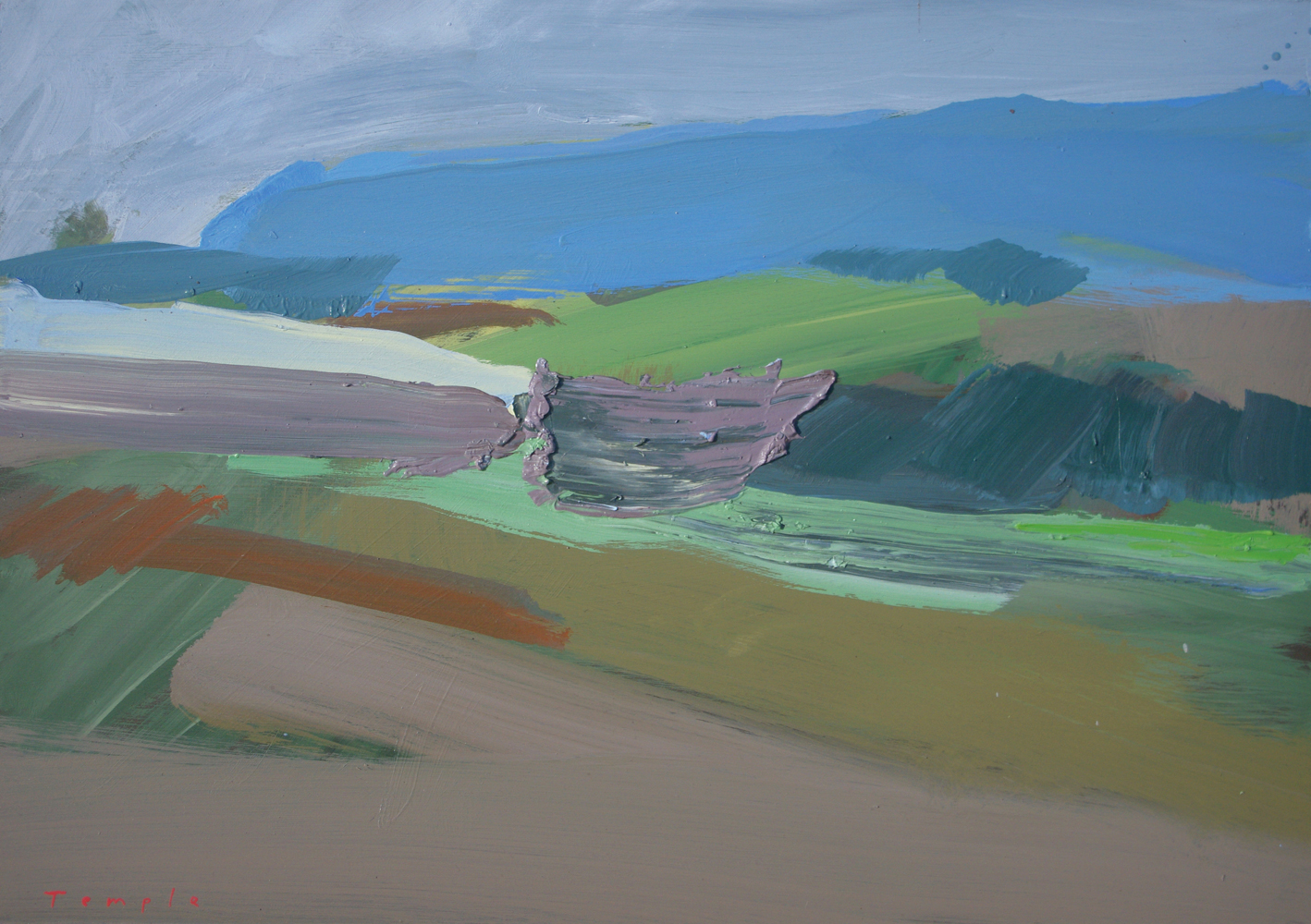 gestural painting of fields blue